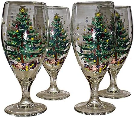 Nikko Christmas Glassware 16-Ounce Stemmed Beverge Glasses - Set of 4