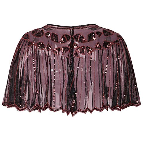 VICCKI Women's 1920s Shawl Beaded Sequin Deco Evening Cape Bolero Flapper Cover up Wine Red