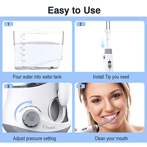 Water Flosser Teeth Cleaner, Ovonni Dental Water Pick Electric Oral Irrigator with 7 Jet Tips For Braces, Implants, Bridges, 10 Pressure Settings and 600ML Capacity for Whole Family