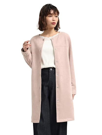 Amazon アウター ジャケット ロング丈 長袖 スエード ノーカラー