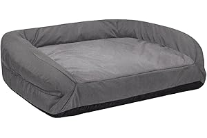 K9 Ballistics Tough Bolster Nesting Pillow Small Sofa Dog Bed with Removable Washable Cover - Durable, Water Resistant with Nonskid Bottom 24"x18", Two-Tone Gray Velvet