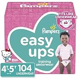 Pampers Easy Ups Pull On Disposable Potty Training Underwear for Girls, Size 6 (4T-5T), 104 Count, ONE MONTH SUPPLY