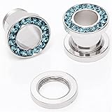 PiercingJ Punk Rhinestone Crystal Screw Tunnels Ear Expander Stretch Plugs Pierc...