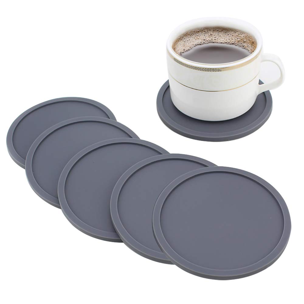Drink Coasters Set of 6, Silicone Non-Slip Washable Cup Mats Coaster for Drinks Home and Outdoor (Grey)