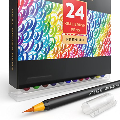 Arteza Real Brush Pens, 24 Paint Markers with Flexible Brush Tips