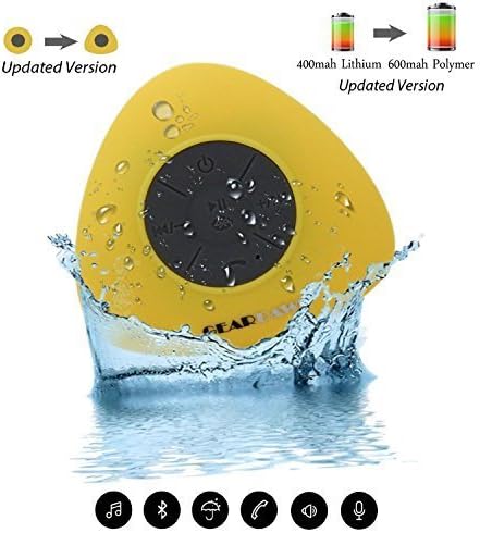 Bluetooth Shower Speaker, GearDawn Water Resistant-Portable-Handsfree bluetooth speakers, Upgraded LiPo-600Mah Battery [6Hr+ PlayBack] with Dedicated Suction Cup Compatible with all Bluetooth devices
