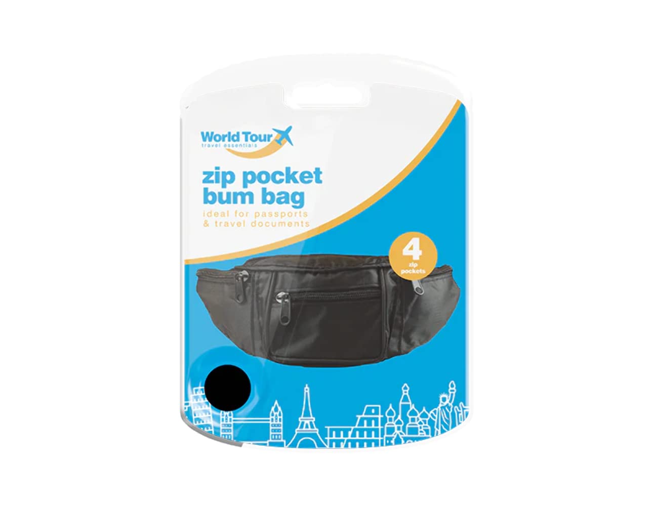 World Tour TRA0791 Travel Bum Bag | 1pc, Black