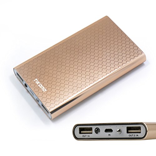 Portable Charger, TIKONO Portable Power Bank 10000mAh External Battery Charger with Dual USB 3.1A Output and 2A Input,High-speed Charging Technology Power Bank for iPhone, Samsung and More (Gold)