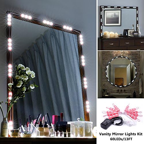 LED Vanity Lights Kit, Dsben DIY Hollywood Lighted Makeup Mirror Light with Dimmer, Natural White, 60 LEDs/ 13 FT