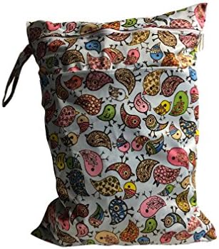 Unicorn Child Cloth Diaper Double Pocket Wet Dry Bag Set of 2 (Chirping Birds)
