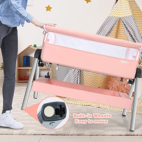 INFANS 3 in 1 Baby Bedside Sleeper for Newborn, Folding Crib with Mattress, Travel