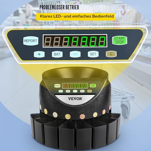 Euro Münzzähler Sortierer 500-1000 Münzen Elektronische Automatik EUR Münzzählmaschine 300 Münzen pro Minute mit 8 Münzschubladen für Schulladenbank, schwarz