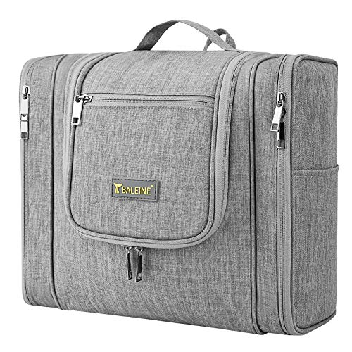 BALEINE Large Toiletry Bag for Women and Men, Water-Resistance Cosmetic Bags for Toiletries with Hanging Hook, Makeup Organizer for Travelling (Gray) 1 BALEINE Large Toiletry Bag for Women and Men, Water-Resistance Cosmetic Bags for Toiletries with Hanging Hook, Makeup Organizer for Travelling (Gray)