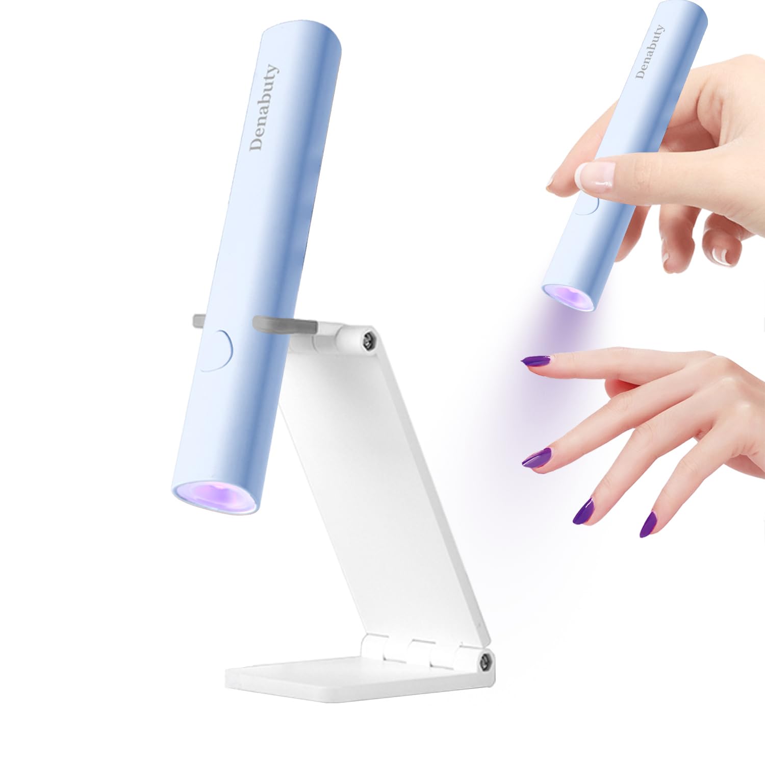 UV Light for Gel Nails, Denabuty Mini U V LED Nail Lamp Handheld with Stand, Portable Nail Dryer Rechargeable USB Cordless, Nail Light with 2 Timers for Fast Drying, Blue — image 1