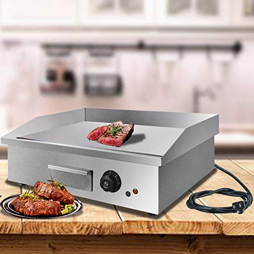 YiiYYaa 1600W 21.6" Commercial Electric Countertop Griddle Grill, Grilled Squid and Steak Machine Tabletop Flat Grill,Stainless Steel Restaurant Grill, with Adjustable Temperture Control (21.6 in)