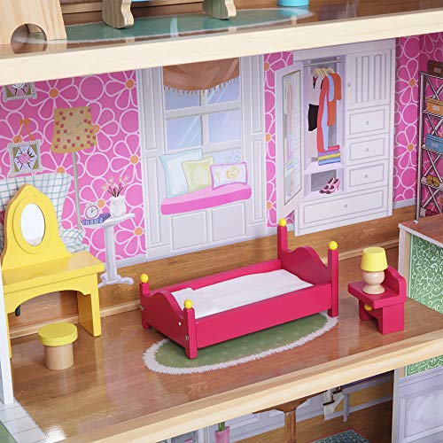 JOYMOR 48" Large Dollhouse with Furniture, Wooden Play Mansion with