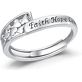 Faith Hope Love Rings Sterling Silver Adjustable Faith Heart Ring Faith Hope Love Jewelry Jesus Christian Gifts for Women Mother's Day