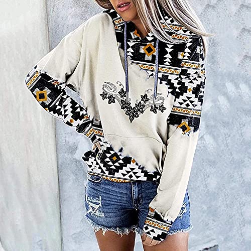 Womens Fashion Geometric Print Hoodies, Long Sleeve Drawstring