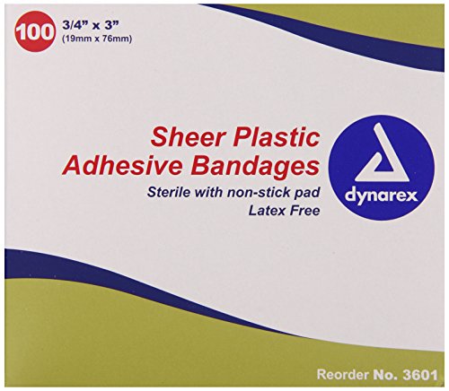 Dynarex Adhesive Sheer Strips Bandage, Sterile, 3/4 Inches X 3 Inches, 100 Count (Pack of 4)