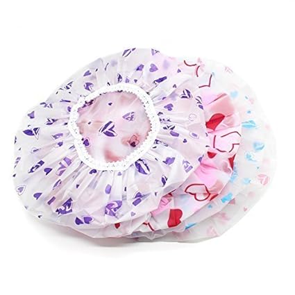 Taran Plastic Reusable Elastic Shower Cap for Adults and Children (Multicolour) - Set of 3