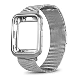 OROBAY Compatible with iWatch Band Case 38mm, Stainless Steel Magnetic Mesh Milanese Loop Band with Soft TPU Case Compatible with Apple Watch Series 3 Series 2 Series 1, Silver