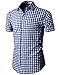 H2H Mens Casual Slim Fit Check patterned Short Sleeve Basic Shirts