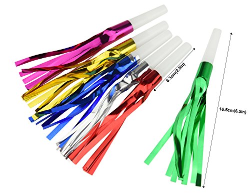 FiveSeasonStuff 60 Count Metallic Fringed Blowouts| Party Blowers| Noisemakers| Whistles for New Year Party, Birthday, Assorted Colors