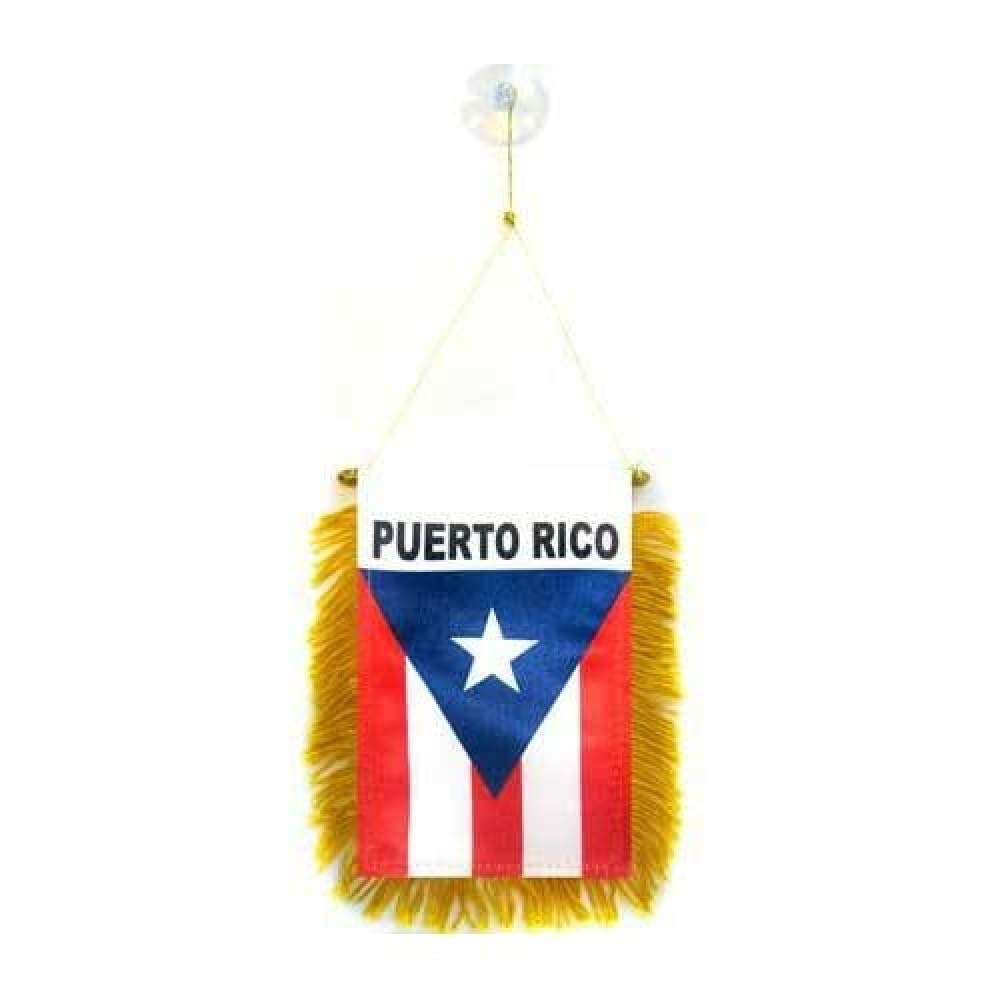 AZ FLAG - Puerto Rico Mini Banner - 6'' x 4'' - 100% Polyester Puerto Rican Small Pennant for Car - Double-sided Flag with Suction Cup Hanger