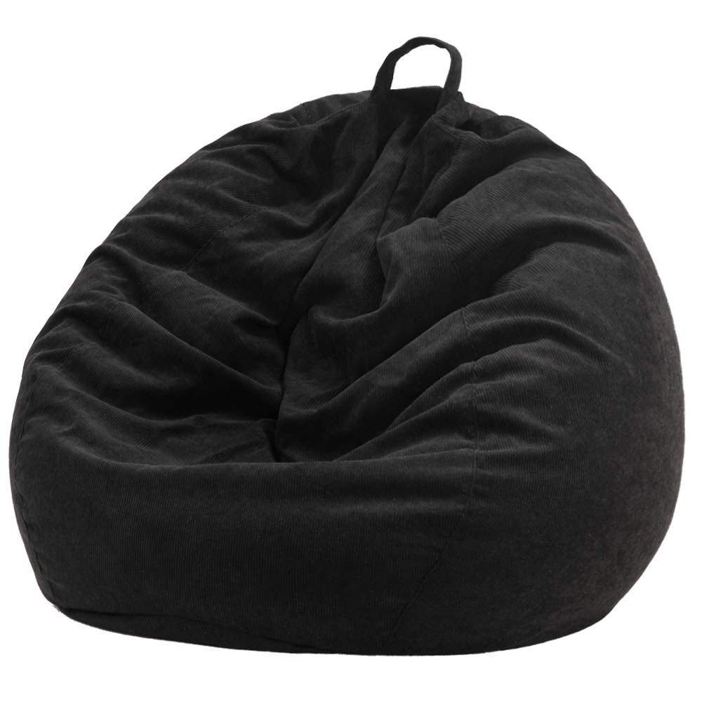 Nobildonna Stuffed Storage Bird's Nest Bean Bag Chair (No Filler) for Kids and Adults. Extra Large Beanbag Cover Stuffed Animal Storage or Memory Foam Soft Premium Corduroy Covers (Black)