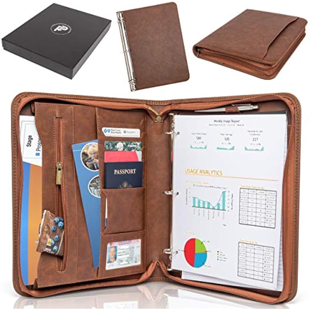 Portfolio Padfolio With Zippered Closure, Removable 3 Ring Binder