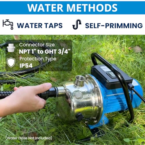 FOTING 1.6HP Shallow Well Pump, Portable Shallow Garden Pump 1600GPH, Stainless Steel Water Transfer Pump for Lawn Farm Garden, Light Blue