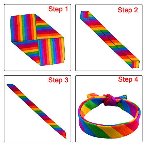 image for SIQUK 14 Pieces Rainbow Bandana Rainbow Stripe Bandana Headband Square