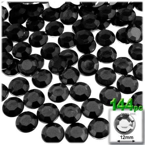 The Crafts Outlet144pc Flatback Acrylic Rhinestones Round 12mm - Jet Black
