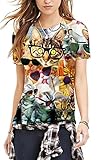 Sumtory Women 3D Printed T shirts Round Collar Leisure Blouse Short Sleeve