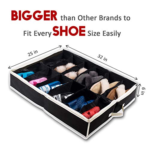 Woffit Under The Bed Shoe Organizer Fits 12 Pairs - Made with Sturdy & Breathable Materials - Set of 2 Underbed Storage Solution for Kids & Adults (Men & Women) Shoes - Thumbnail 3