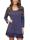 MiYang Women's Long Sleeve A-line Lace Stitching Trim Casual Dress L Violet