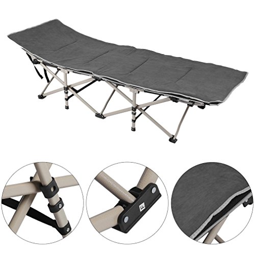 440lbs Capacity Camping Cot Portable Folding Beach Bed, Office Comfortable Sleeping Bed with Free Storage Bag (Silver-Grey)