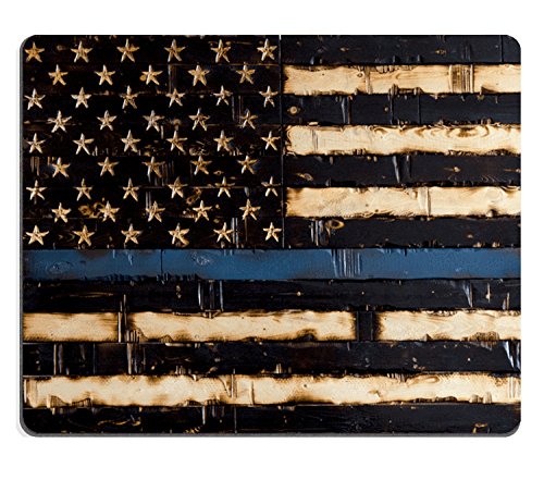 Wknoon Gaming Mouse Pad Custom Design,Wood Thin Blue Line Flag American Police Flag,Non-slip Thick Rubber Large Mousepad Mat