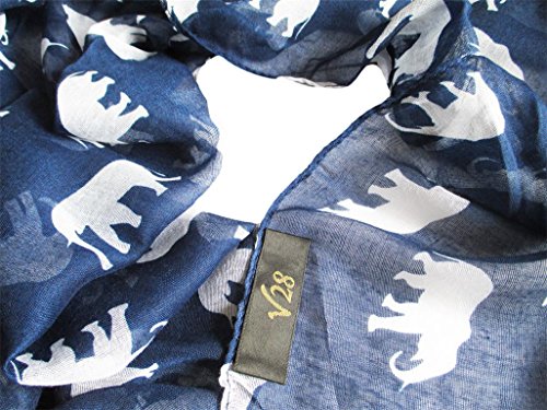 V28 Gorgeous Blue Elephant Print Long & Soft Scarf Shawl/Wrap - Large