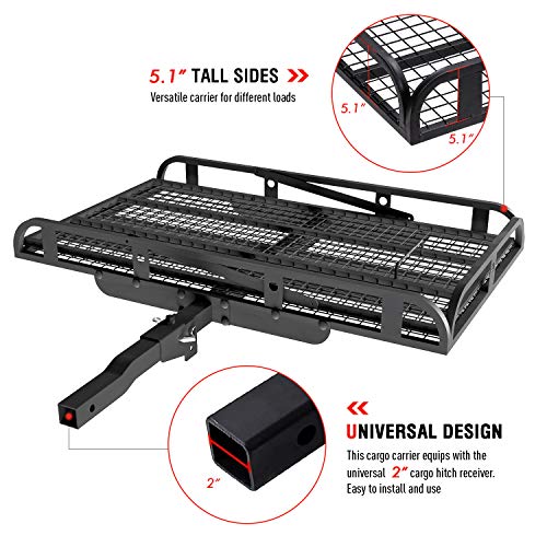 AA Products Hitch Mount Steel Cargo Carrier Basket with 49'' Folding