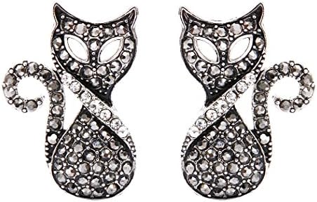 DaisyJewel Fancy Marcasite Rhinestone Pave Cat Stud Earrings