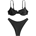 ZAFUL Women's Twist Front Bikini Sets Underwire Tie Back Bikini High Waisted Two Piece Swimsuit