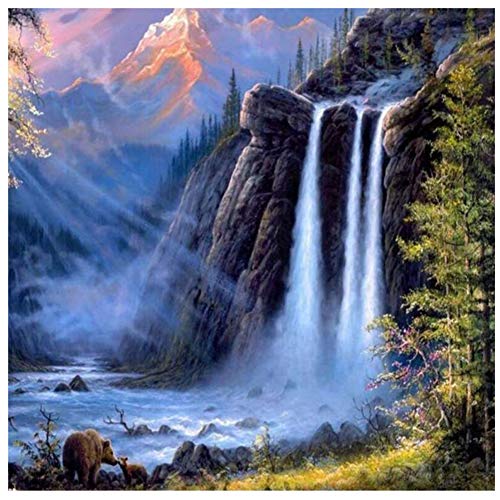 Adarl Framed DIY Oil Painting Paint by Number Kit Image Drawing On Canvas by Hand Coloring Arts Crafts & Sewing New (Waterfall)