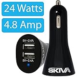 Skiva PowerFlow Duo (24 Watts / 4.8 Amps) Fastest SmartIC Travel Car Charger with Two Universal USB Charging Ports for iPhone 7 6s 6 plus 5, iPad Air mini pro, Samsung Galaxy (No Cables) [Model:AC116]