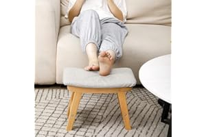HOUCHICS Foot Stool, Small Foot Stools, Foot stools, Foot Stools Ottoman, Foot Stool for Living Room, Wooden Step Stool, Footstool, Footstools and Ottomans Small (Wood Legs-Gray Cover)