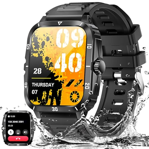 LBOYLOVE® Military Smart Watch for Men, Outdoor Waterproof Smart Watch, 1.96'' Big Screen, Answer Call, Fitness Track, Blood Oxygen, Heart Rate and Sleep Monitor, for iPhone and Android Phones