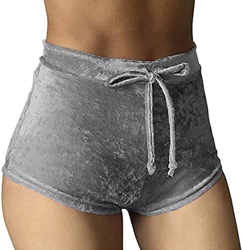 Womens Winter Soft High Waist Drawstring Velvet Shorts Clubwear Gray Medium