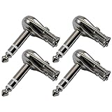 GLS Audio 1/4" Right Angle Plugs TRS Stereo Flat Pancake Style for Speaker Cables, Patch Cables, Snakes - Male 1/4 Inch Phono 6.3mm Phone Plug Bulk - 4 Pack