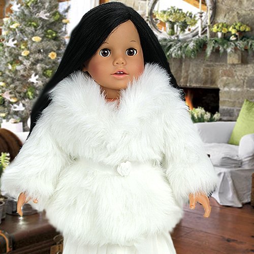 Dress Doll Coat in Creamy White Fur fits American Girl Dolls Made by Sophia's, Fashion Forward Off-White Fur Doll Clothes Dress Coat fits 18 Inch Dolls for Special Occasions