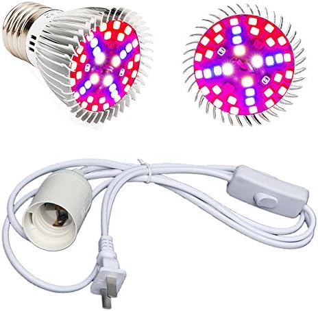 LED Plant Grow Light Bulb Lamp Full Spectrum 40W &amp; Pendant Light Socket E27 E26 With Switch for Hydroponics Gardening, Flower &amp; Veg, Indoor Growing, Greenhouse, Potted Plants &amp; Indoor Garden